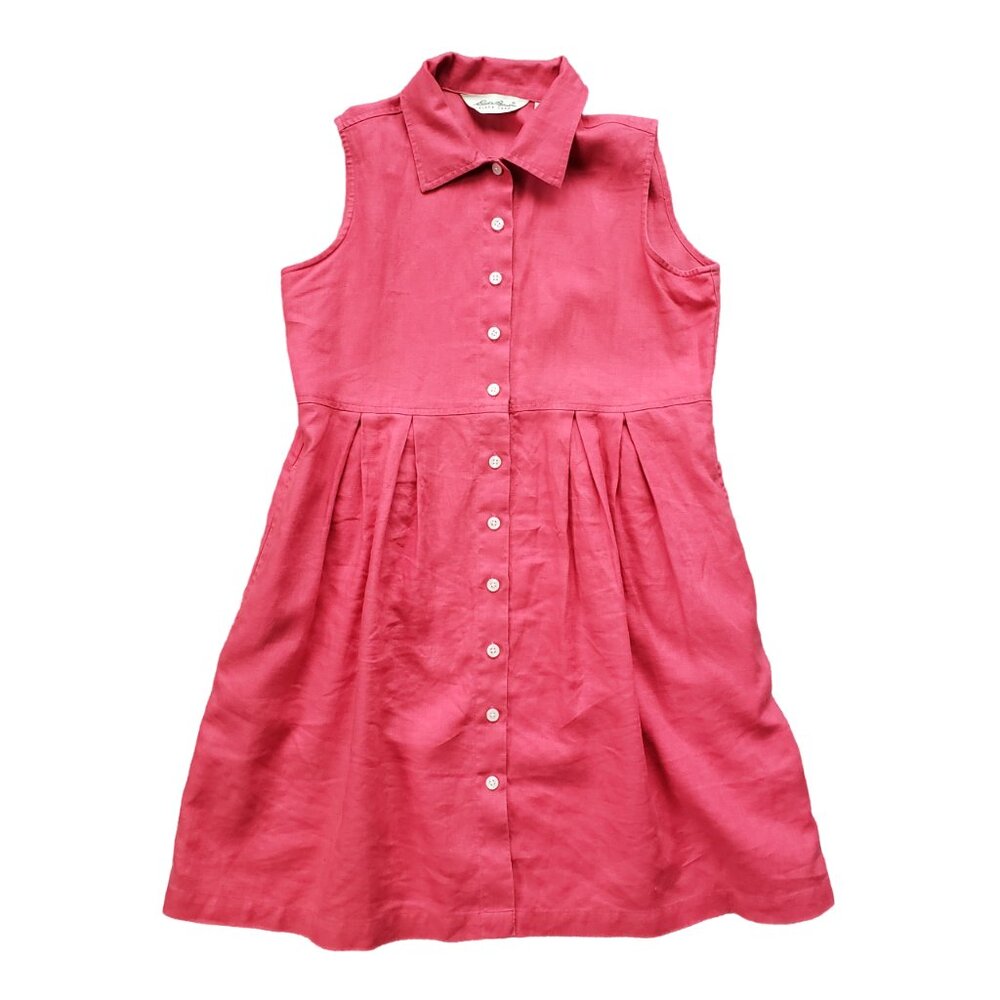 Red Linen Dress Small Collared Sleeveless Eddie Bauer